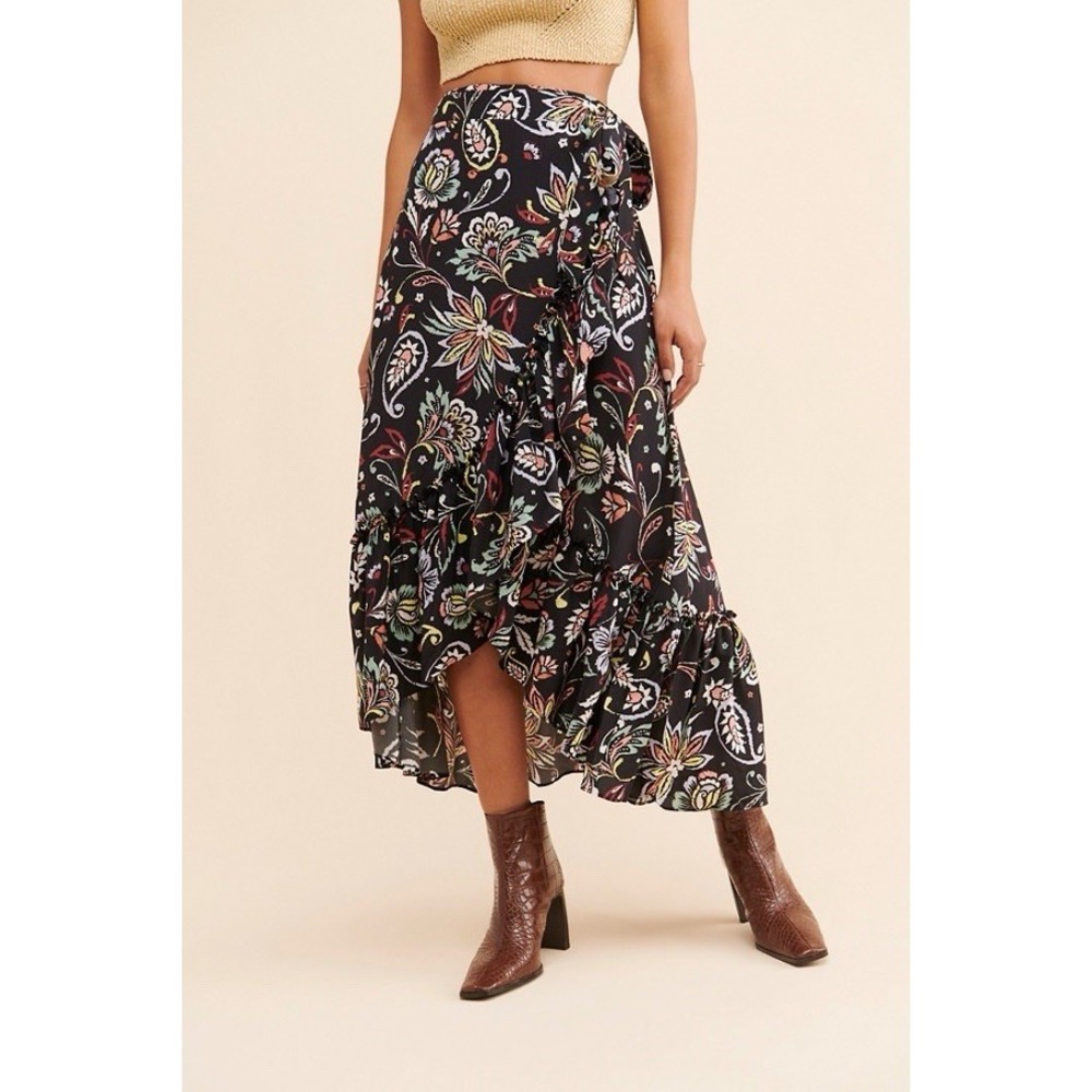 YUMI KIM Anthropologie Novella Wrap Skirt Sz L Flare Floral Boho Festival
